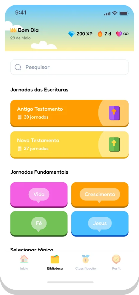 Biblioteca com categorias de jornadas