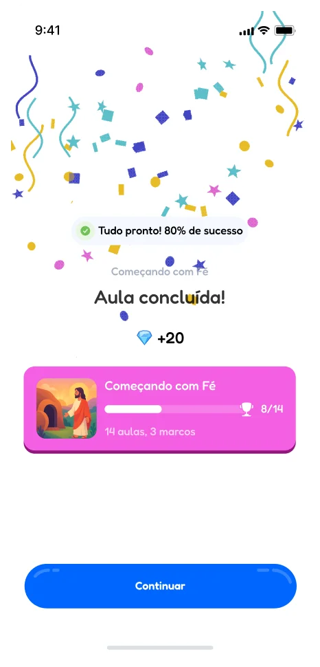 Ecrã de recompensa por completar uma aula